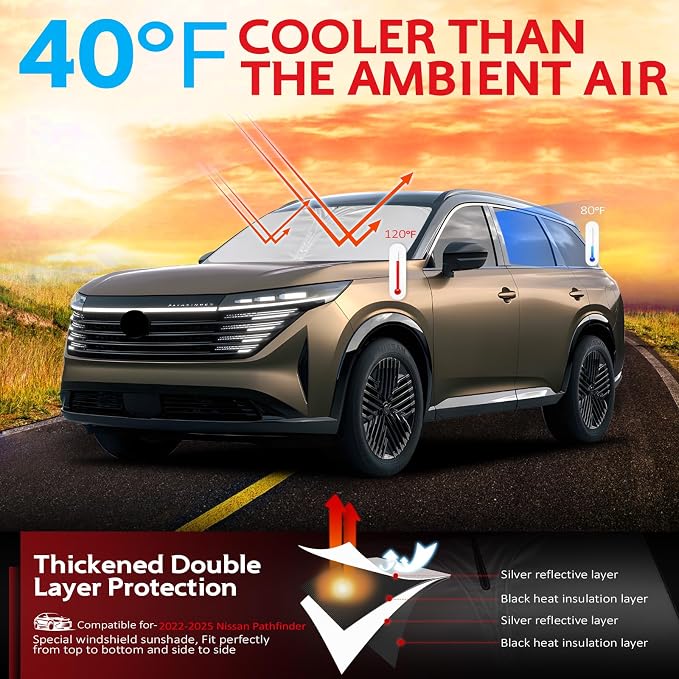 KAYZT Windshield Sun Shade for 2022-2025 2026 Nissan Pathfinder Foldable - Image 2