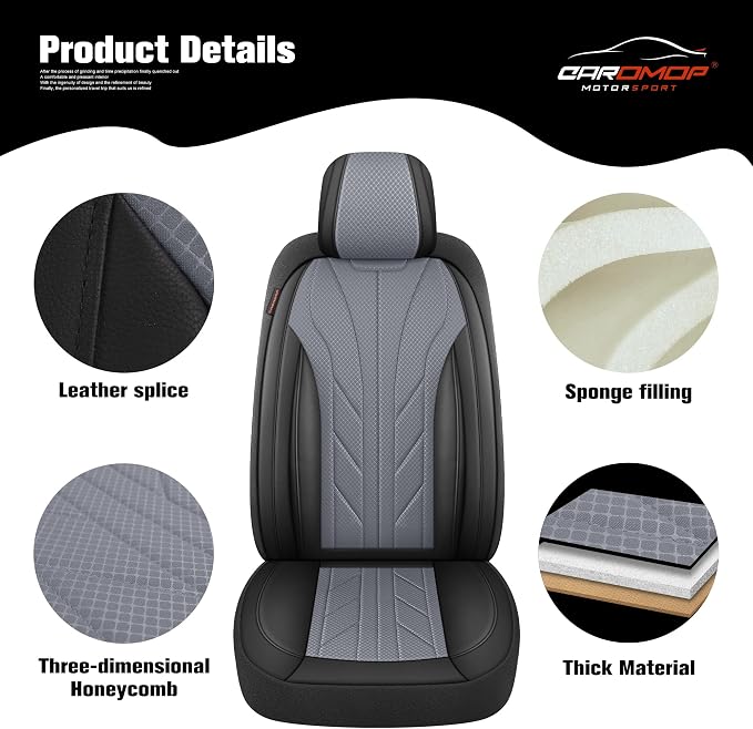 CAROMOP Luxury Faux Leather&Fabric Car Seat Covers 2 Front Seats - Image 7