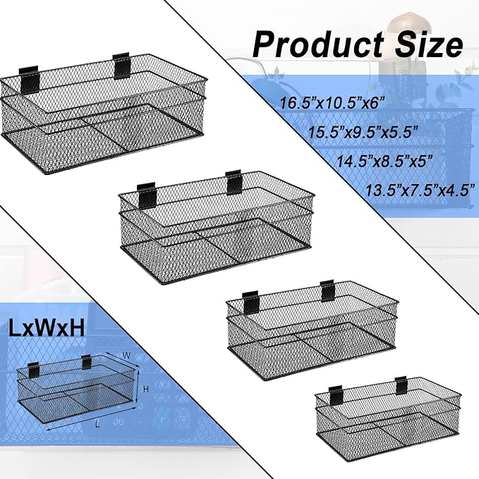 Barydat 4 Pcs Slatwall Basket Set Ventilated Metal Slatwall Basket Hanging Wire - Image 2