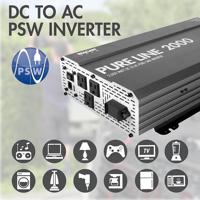 Wagan EL3808 Pure Line Power Inverter 2000 Watt DC 12V to 110V AC Car Pure Sine - Image 3