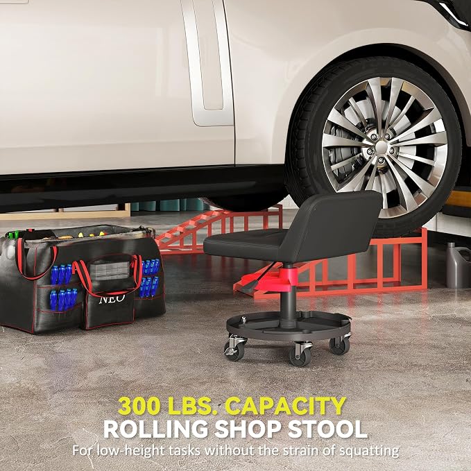HOMCOM Rolling Mechanic Stool, 300 LBS Capacity Pneumatic Creeper Garage Stool - Image 3