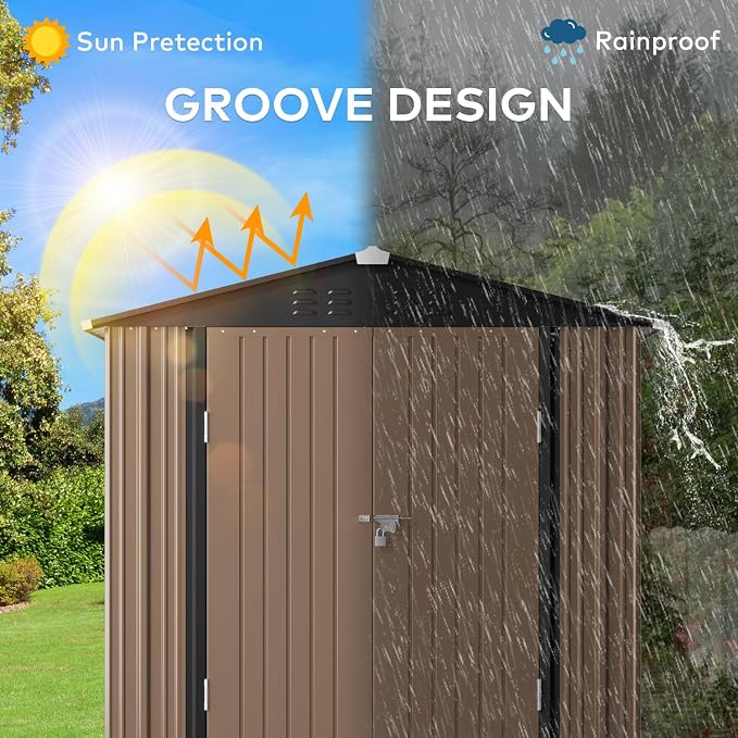 Gizoon Outdoor Storage Shed 6 x 4 FT, Galvanized Metal Garden Shed - Image 5