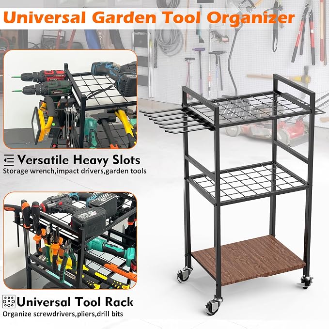 MUTUACTOR Heavy Duty Garage Tools Organizer Cart, 3-Tier Rolling Utility Tool - Image 3