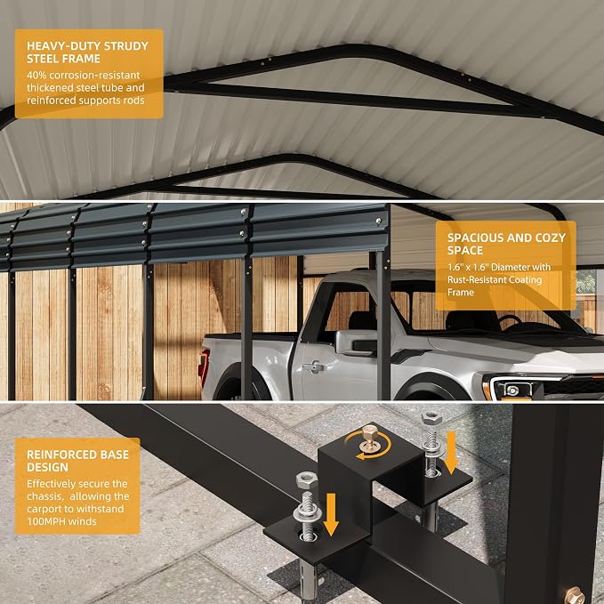 10' x 15' Heavy Duty Metal Carport - Image 3