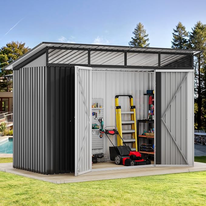 DWVO 9x4 FT Storage Shed for Bicycle, Functional Metal Tool Shelter Garden - Image 3