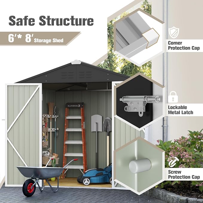 JUMMICO Metal Outdoor Storage Shed 6 x 8 FT Metal Shed - Image 3