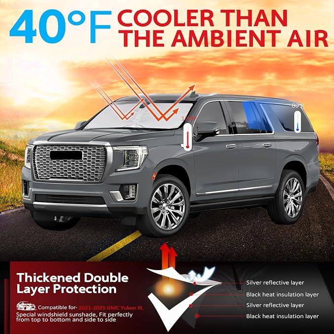 KAYZT Windshield Sun Shade for 2021-2025 GMC Yukon XL Foldable Sunshade Front - Image 2