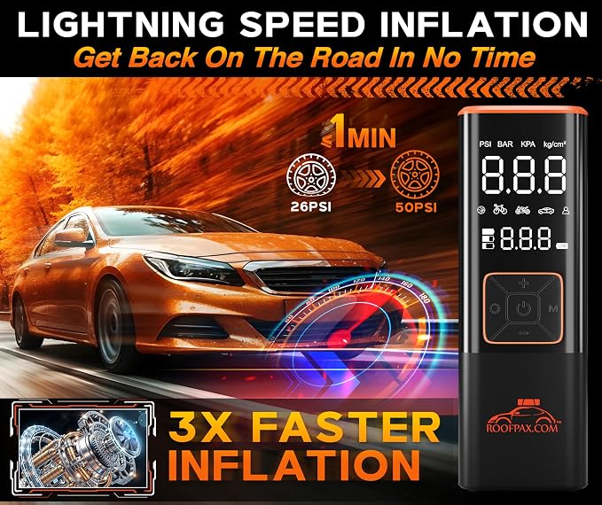 RoofPax Car Tire Inflator Portable Air Compressor 150 PSI Battery Powered 3x - Image 2