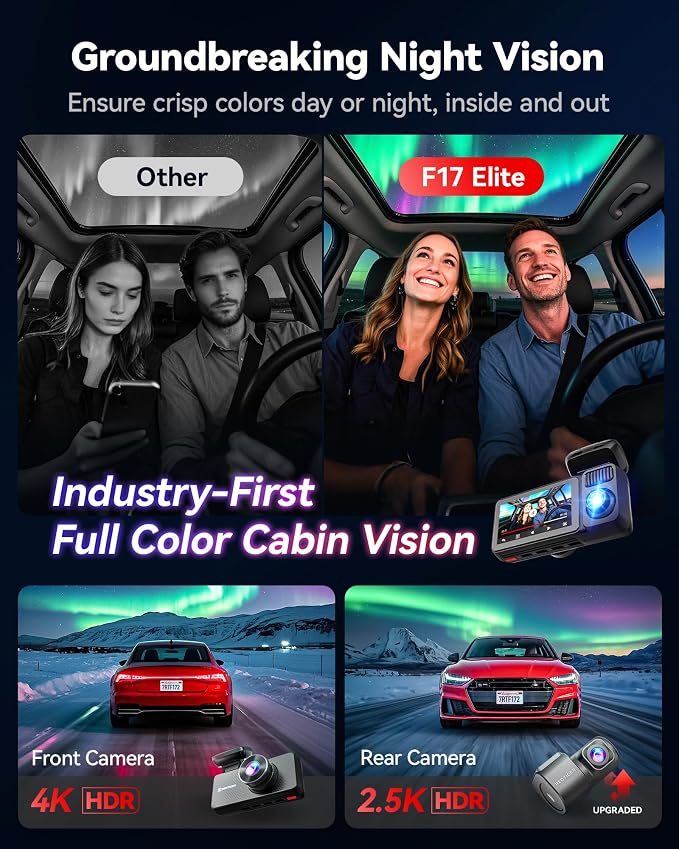REDTIGER F17 Elite 4K 3 Channel Dash Cam, STARVIS 2 IMX678 & IMX675, 128GB Card - Image 3