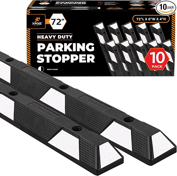 Xpose Safety 72" Heavy Duty Rubber Parking Stopper – 10 Pack Wheel Blocks by XposeSafety