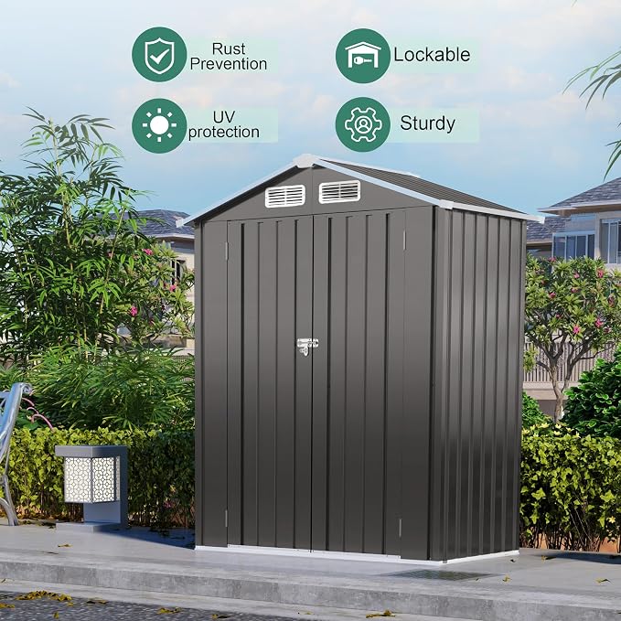 5x3x6FT Outdoor Storage Shed, Galvanized Steel Garden Shed - Image 4