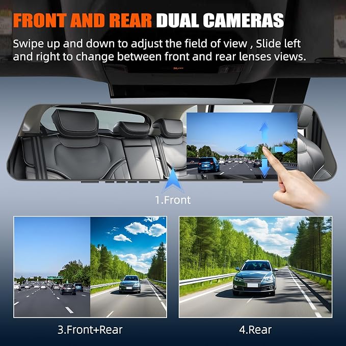 Mirror Dash Cam for Cars, 4.5 Inch Rear View Mirror 1080P Front and Rear View - Image 6