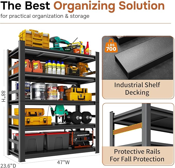 88" H Garage Shelving 5 Tier Storage Shelves Heavy Duty 3800LBS Adjustable - Image 2