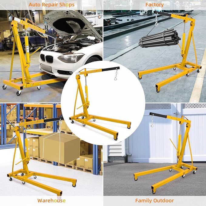 2 Ton Engine Hoist, 4000 Lbs Heavy Duty Folding Cherry Picker Engine Lift - Image 6