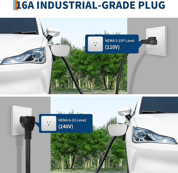 Level 1&2 EV Charger, 16A 110-240V Dual Voltage, NEMA 6-20 & 5-15 Plug - Image 3