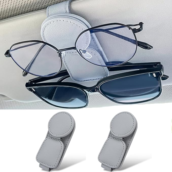KIWEN 2 Pack Sunglasses Holder for Car Visor, Magnetic Leather Sunglass - Image 8