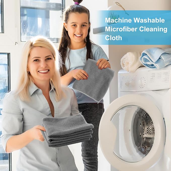 Tenare 100 Pack 12'' x 12'' Microfiber Cleaning Cloths Reusable Cleaning Rags - Image 3