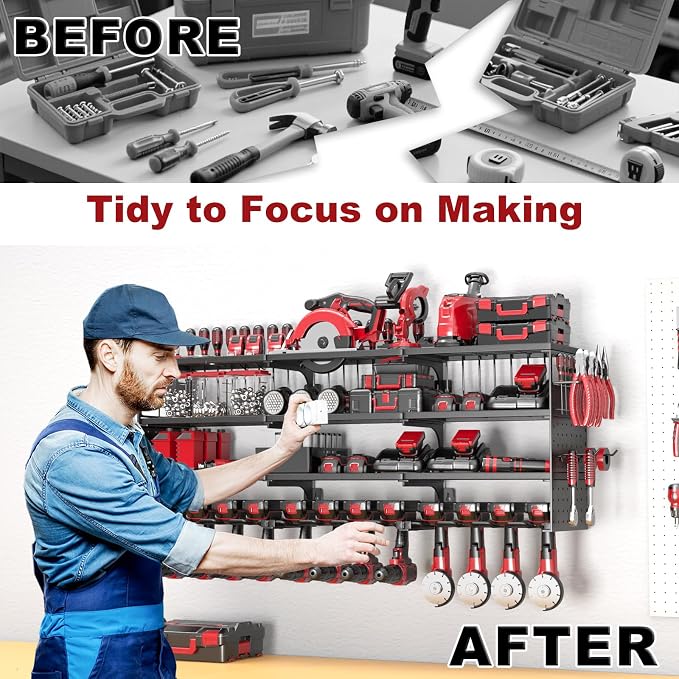 52" W Large Power Tool Organizer Wall Mount -12 Drill Holder - Image 5