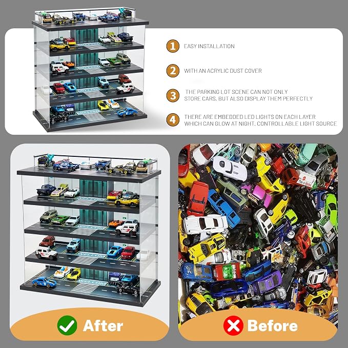 Display Case Compatible with Hot Wheels Garage & Matchbox Cars with LED Light - Image 3