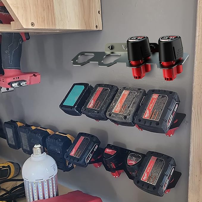 VAIIO Compatible Milwaukee M12 12V Battery Rack Holder, Wrought Iron Heavy Duty - Image 5