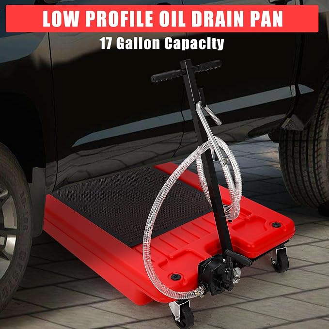 ‌17 Gal Low Profile Oil Drain Pan, Heavy Duty Mobile Oil Changing Pan - Image 4