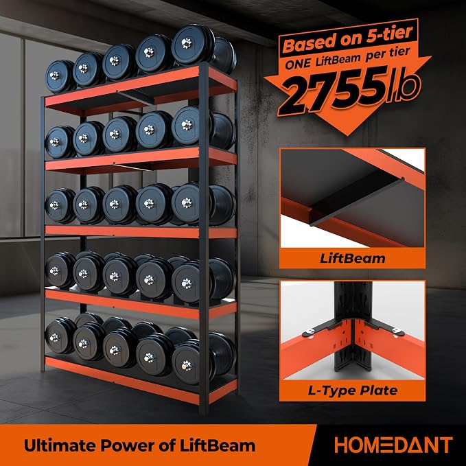 HOMEDANT House 5-Tier Orange-Black 48.1" W x 16.5" D x 71.3" H Laminated Metal - Image 3