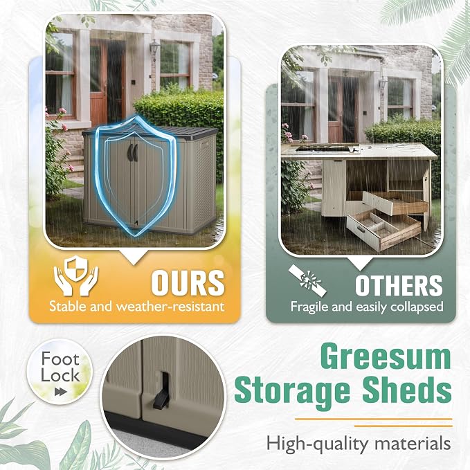 Greesum Outdoor Horizontal Storage Sheds 27 Cu.ft Resin Large Storaged Box - Image 6