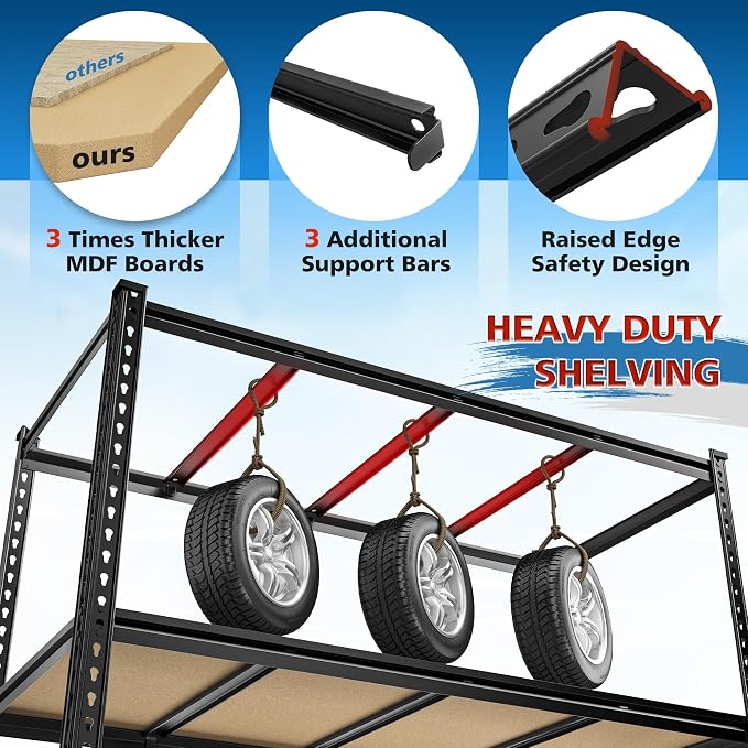55" W Storage Shelves, 2550LBS Garage Shelving Heavy Duty, 5-Tier Heavy Duty - Image 4