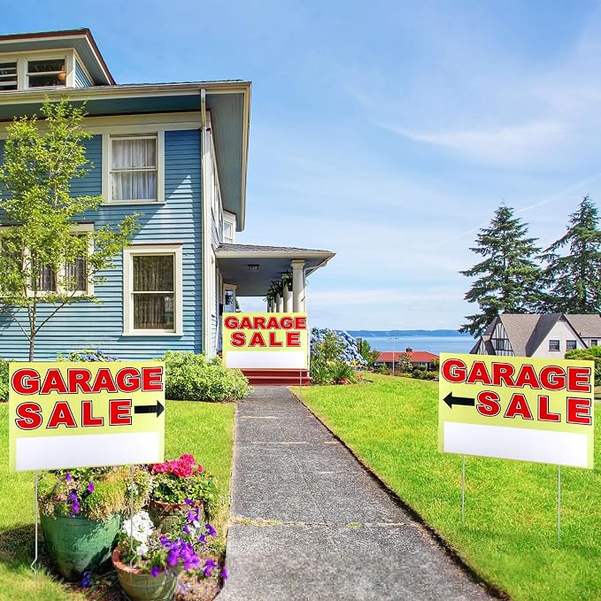 Marsui 3 Pcs Garage Sale Sign 23.6 x 15.7 Inch Double Sided Garage Sale Sign - Image 4