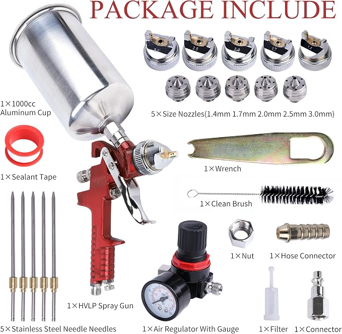 HVLP Spray Paint Gun, Automotive Gravity Feed Paint Gun Kit - Image 3