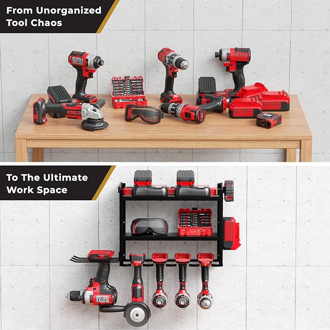 Power Tool Organizer-6 Drill Holder Wall Mount, 3 Tier Heavy-Duty Hand Tool - Image 7