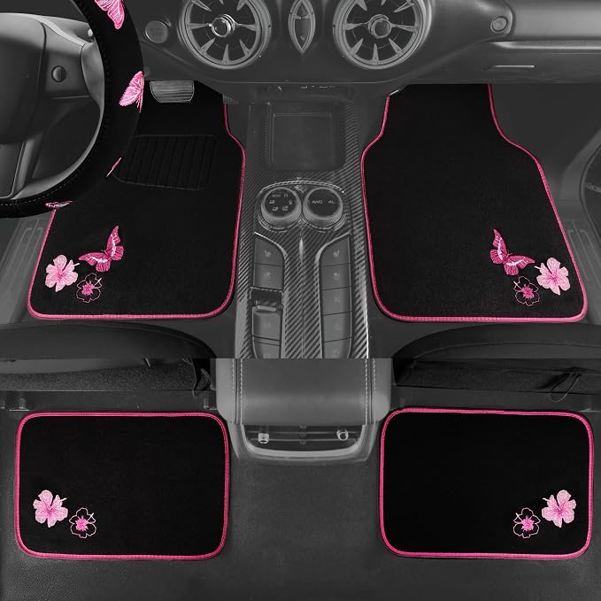 CAR PASS Embroidery Butterfly Steering Wheel Cover and Waterproof Car Floor Mats - Image 3