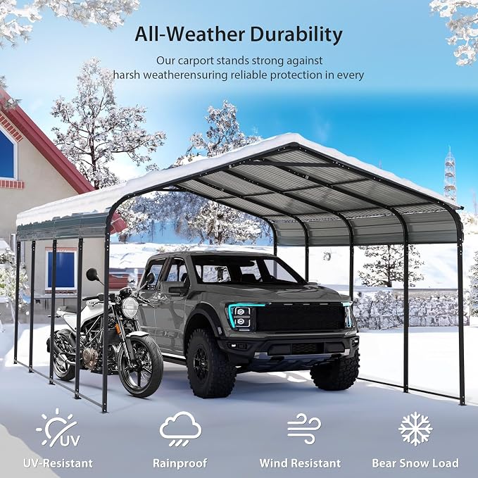 Verano Garden 12 x 20 FT Metal Carport, Heavy Duty Carport Canopy - Image 6
