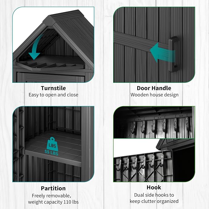 Shed Outdoor Storage Shed with Sloping Roof and Lockable Door, Resin Outdoor - Image 5
