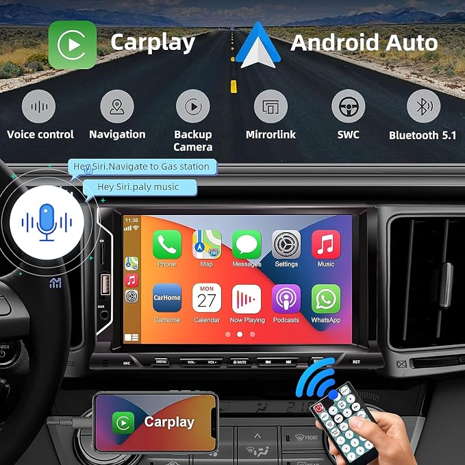 7 Inch Double Din Car Stereo Support Apple CarPlay Android Auto Mirror Link - Image 2