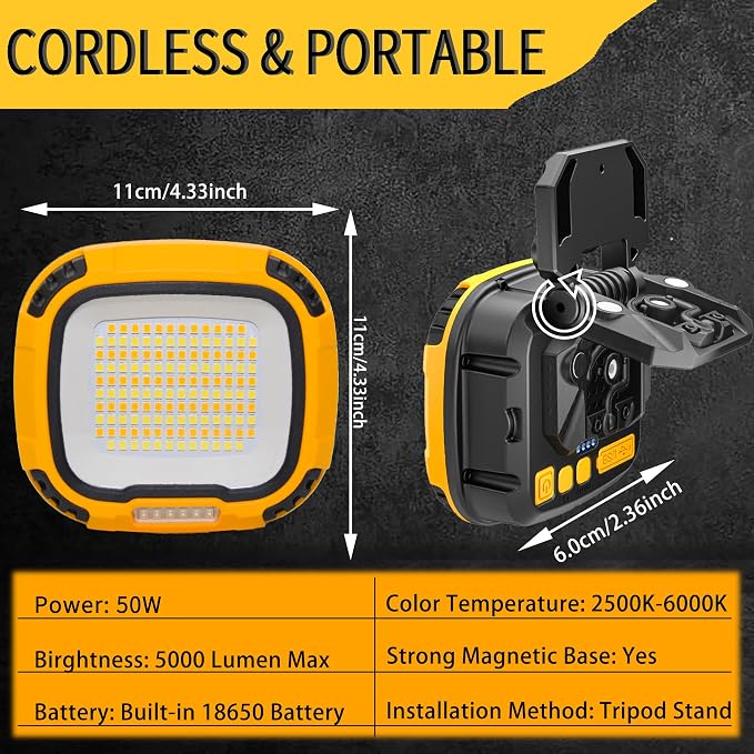 2 Pack Magnetic Work Light Rechargeable 5000Lumens, LED Flood Light - Image 6