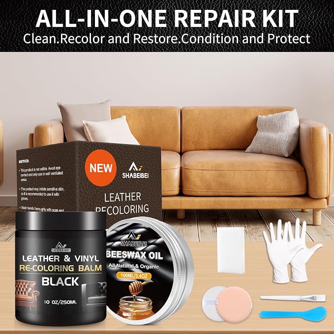 Leather Repair Kit Recoloring Balm Cleaner Conditioner Waterproof Beeswax Oil - Image 8