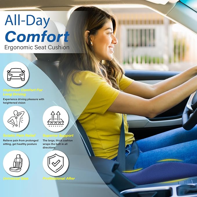 Car Seat Cushion, Ergonomic Memory Foam Car Cushion - Image 3