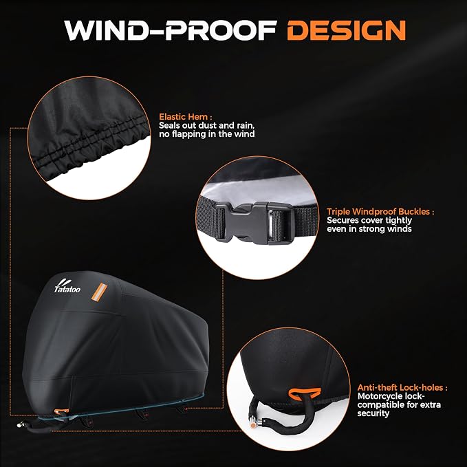 Motorcycle Cover Waterproof Outdoor, 300D Heavy Duty, UV & Rain Resistant - Image 5
