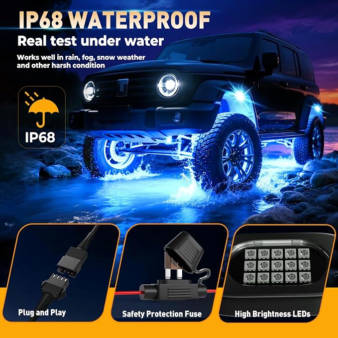 Honalia RGB Rock Lights for Trucks 8 pods, Neon Light Kits for UTV - Image 3