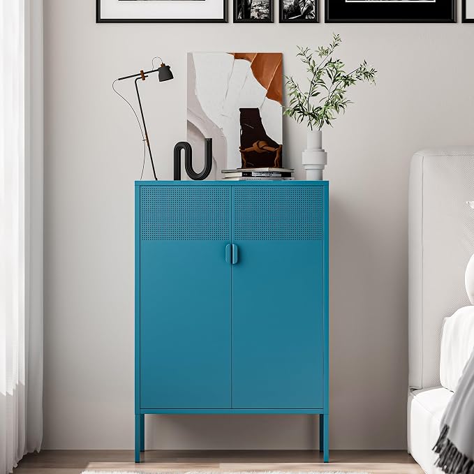 2 Mesh Door Metal Cabinet with Adjustable Shelves, Metal Storage Cabinet by Washsemba