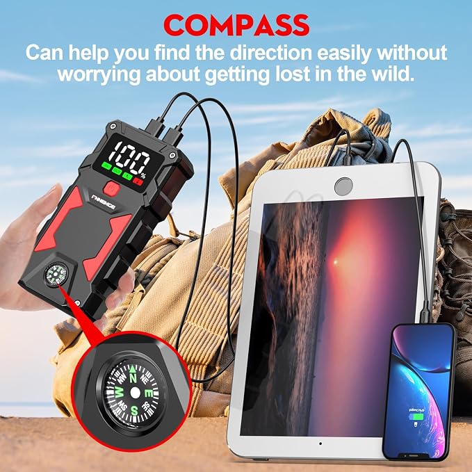 Car Jump Starter, 5000A Peak 24800mAh 12V Car Battery Starter, - Image 7