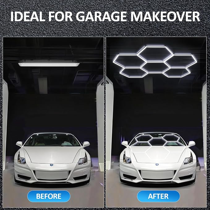 tewei Hexagon LED Garage Light, 6 Grids Hexagon Car Detailing Lighting Fixture - Image 6