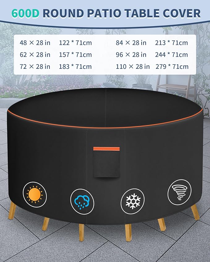 Round Patio Furniture Cover, 48 Inch Diameter Waterproof 600D Heavy Duty Table - Image 3