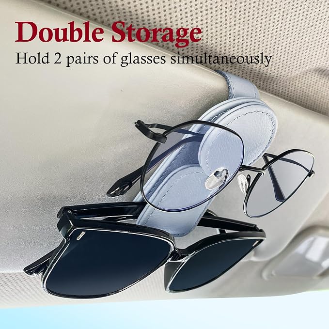 KIWEN Sunglasses Holder for Car Visor, Magnetic Leather Sunglass Eyeglass - Image 3