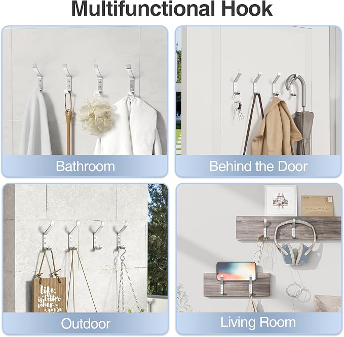 10-Pack Coat Hook for Hanging, Stainless Wall Hooks for Towel, Wall Mounted - Image 6