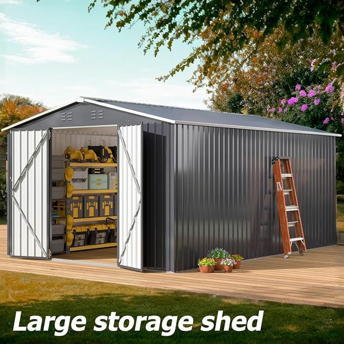 WKM 10x14 FT Outdoor Storage Shed, Utility Metal Tool Storage - Image 6