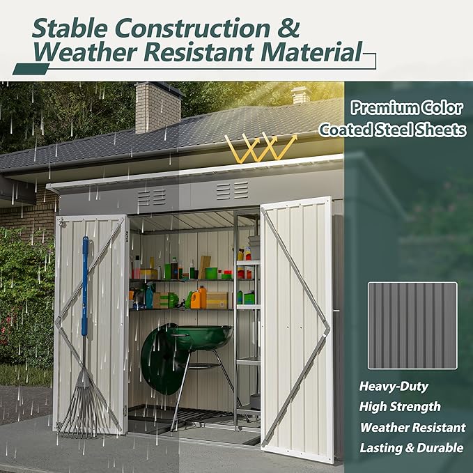 Outdoor Storage Shed, 8 X 4ft Metal Galvanized Steel Garden Shed - Image 5