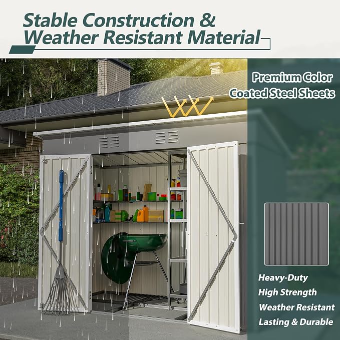 4'x8' Metal Shed Outdoor Storage Shed, Metal Steel Utility Tool Shed Storage - Image 6