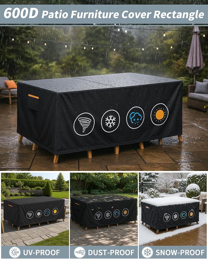 Outdoor Waterproof Furniture Cover, 88W x 62L x 28H inches Heavy Duty 600D - Image 6